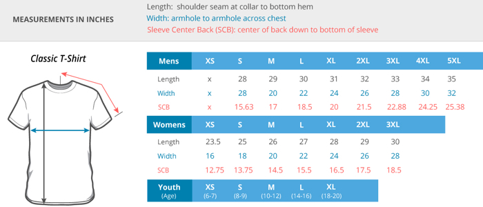 Classic Tee Size Chart