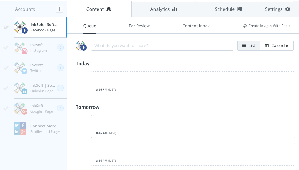 dashboard for social media tool buffer