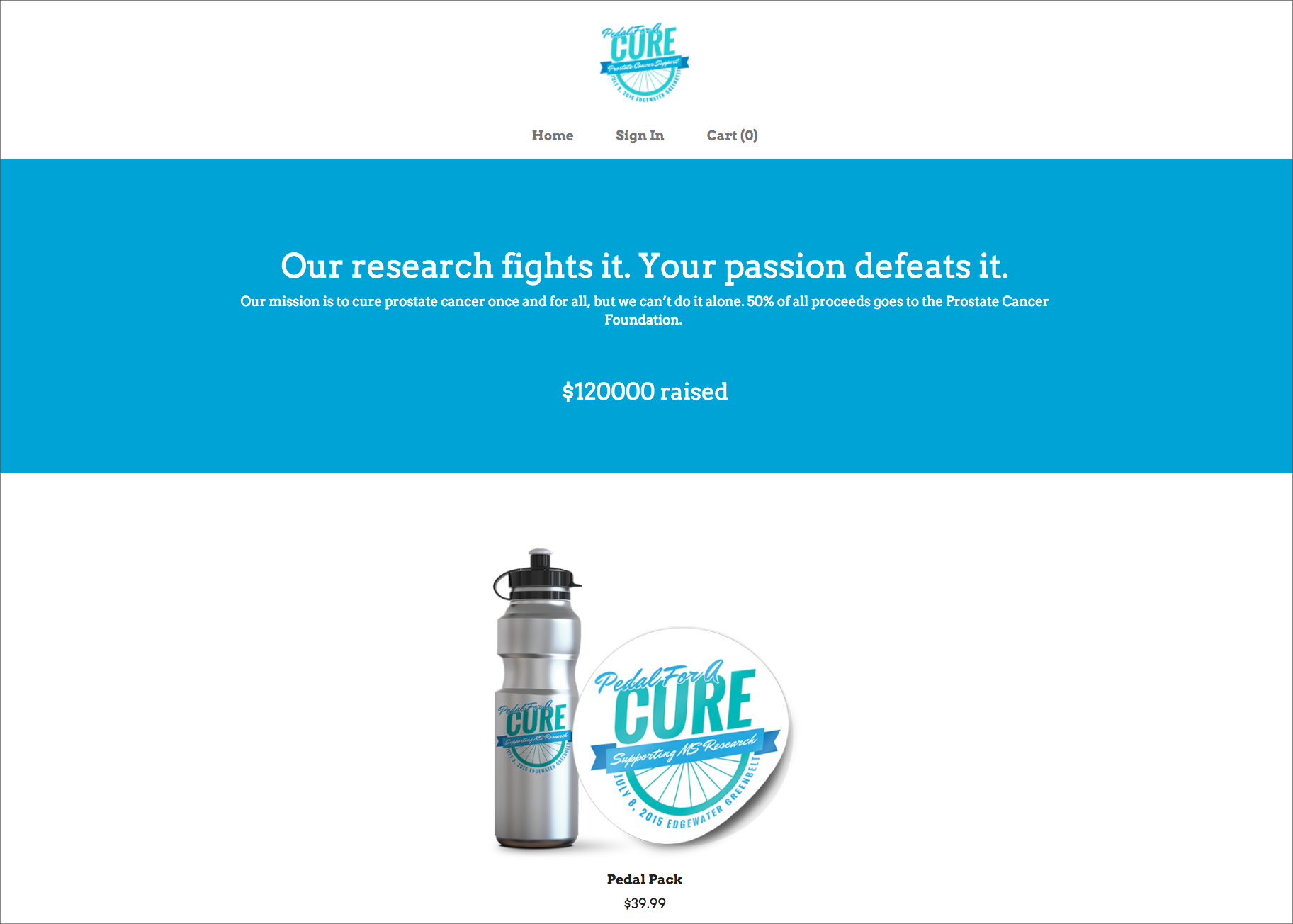 online fundraising store example pedal for the cure